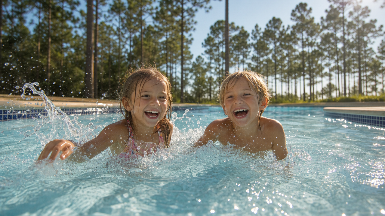 Children playing in lazy river